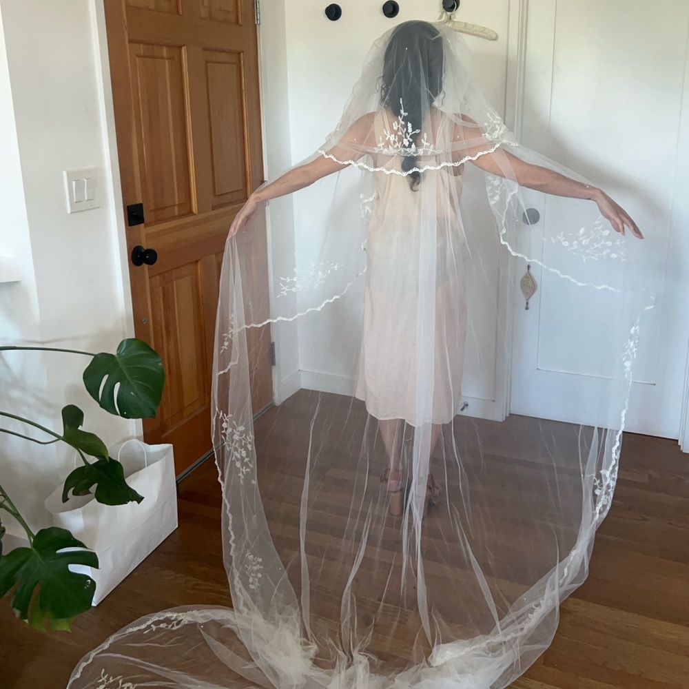 Kate Moss inspired custom cathedral length veil. Ivory color. Stunning!!!